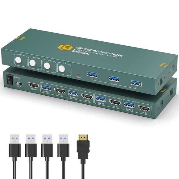 4 Port HDMI KVM Switch USB 3.0 4K@60Hz Button Control